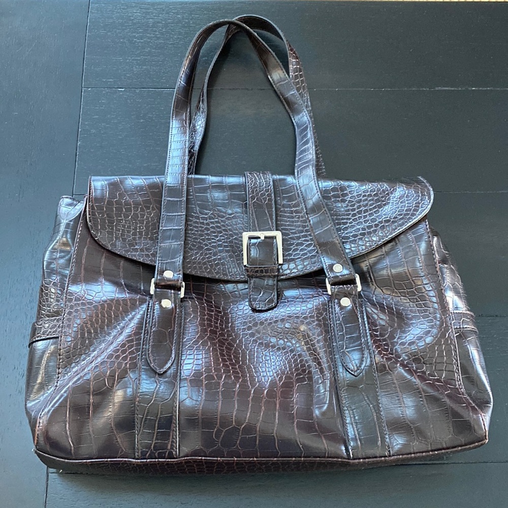 Foray Laptop Briefcase. Faux Croc Embossed Leather.